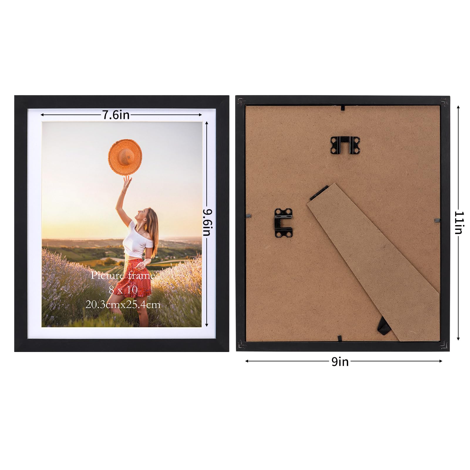 Lyeasw 8x10 Picture Frame Black Set of 15, Display Pictures 8x10 with Mat or 9x11 without Mat, Multi Photo Frames for Wall or Ta